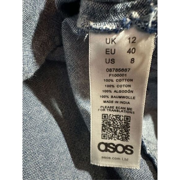 ASOS Washed Denim Low Vneck Babydoll dress Ruffle sleeves & Hem Sz 8 - Picture 9 of 9